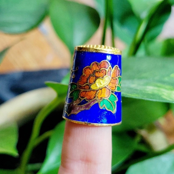 Vintage Floral Cloisonne Thimble - Picture 1 of 8